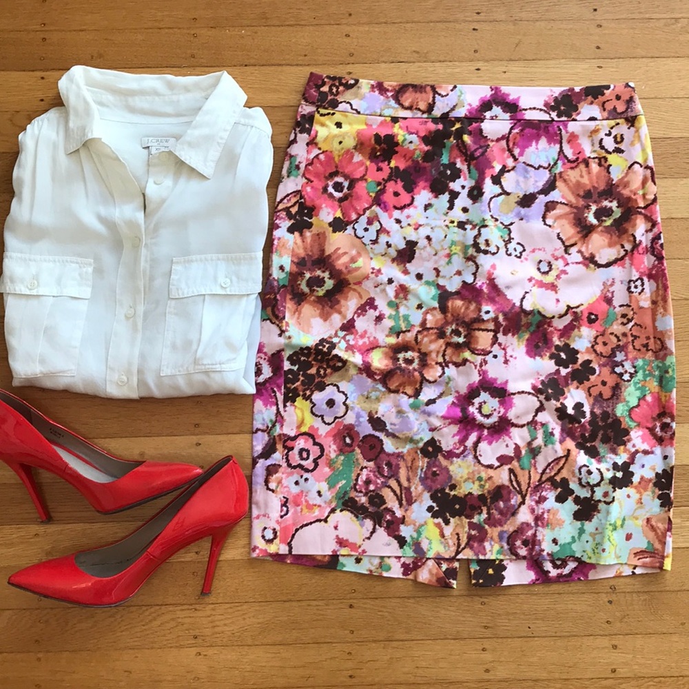 Floral J.Crew Pencil Skirt